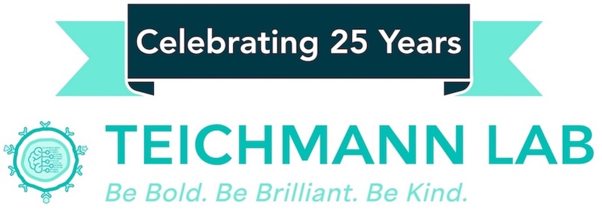 Banner that reads: 'Celebrating 25 years, Teichmann Lab. Be bold. Be brilliant. Be kind.'