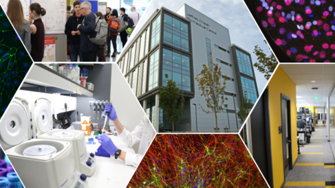Collage of facilities and science photos