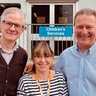 Three people stood in front of hospital building, from left to right: Matthias Zilbauer, Claire Glemas, Robert Heuschkel.