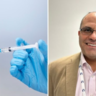 Image of someone receiving a shot in their arm; image of Professor Walid Khaled 