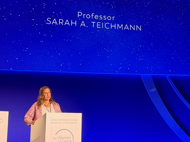Sarah Teichmann accepting award onstage