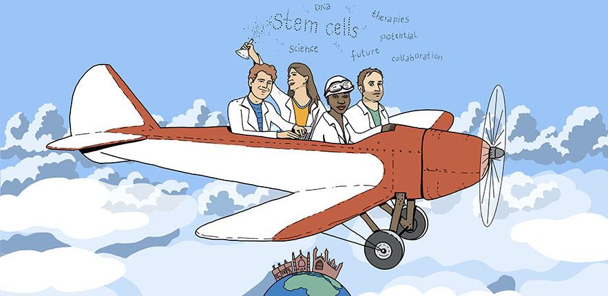 aim1-webbanner.jpg Illustration of scientists travelling by plane.